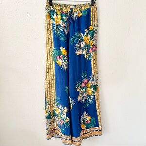 FLYING TOMATO Blue Tropical Printed Wide Leg Pull-On Flowy Pants Women's Size M